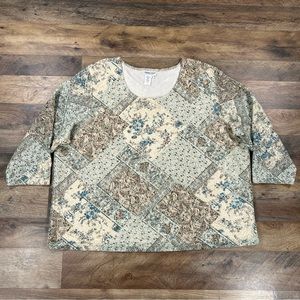 Coldwater Creek Womens Top 3X Beige Floral Lace